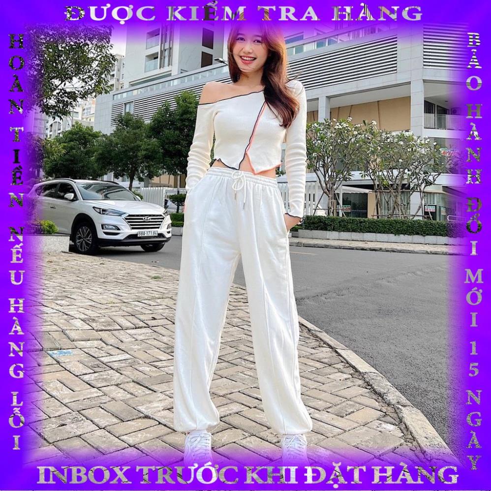 Quần jogger nữ trơn cạp chun cotton TOPTIFY viền ly đứng dáng phong cách thể thao QT13 mitsmeo