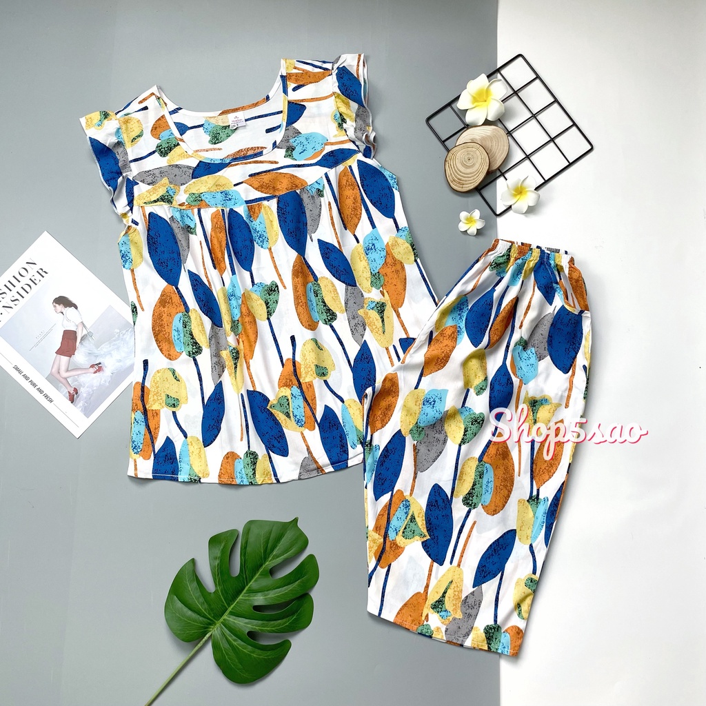 Bộ lanh mặc nhà, đồ bộ tole nữ trung niên SHOP5SAO quần lửng có túi (50-63kg)