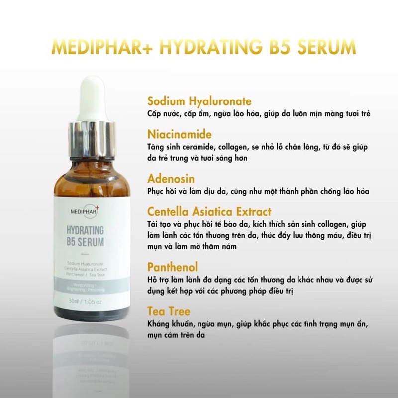 ✅ MEDIPHAR + HYDRATING B5 SERUM – TINH CHẤT DƯỠNG ẨM, LÀM SÁNG VÀ PHỤC HỒI DA