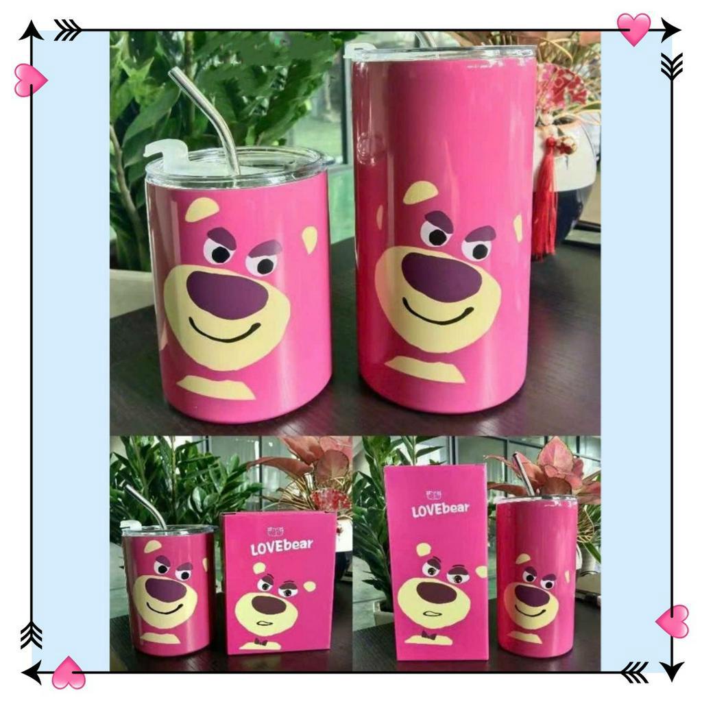 Cốc Giữ Nhiệt Kèm Ống Hút Hình Gấu / Dâu Tây Hoạt Hình Dễ Thương