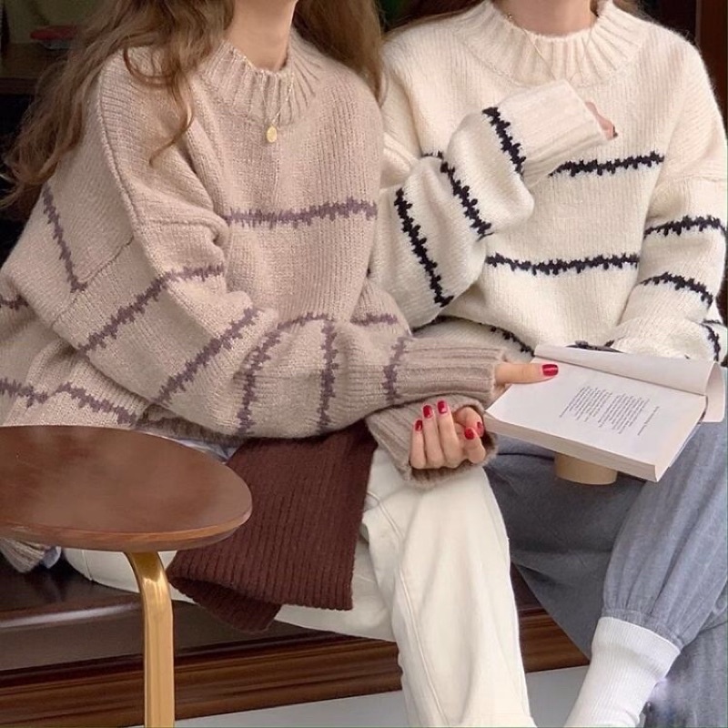 Áo len MieMi kiểu dáng basic phối kẻ ngang vải Quảng Châu dày dặn thời trang ulzzang Hàn Quốc | BigBuy360 - bigbuy360.vn