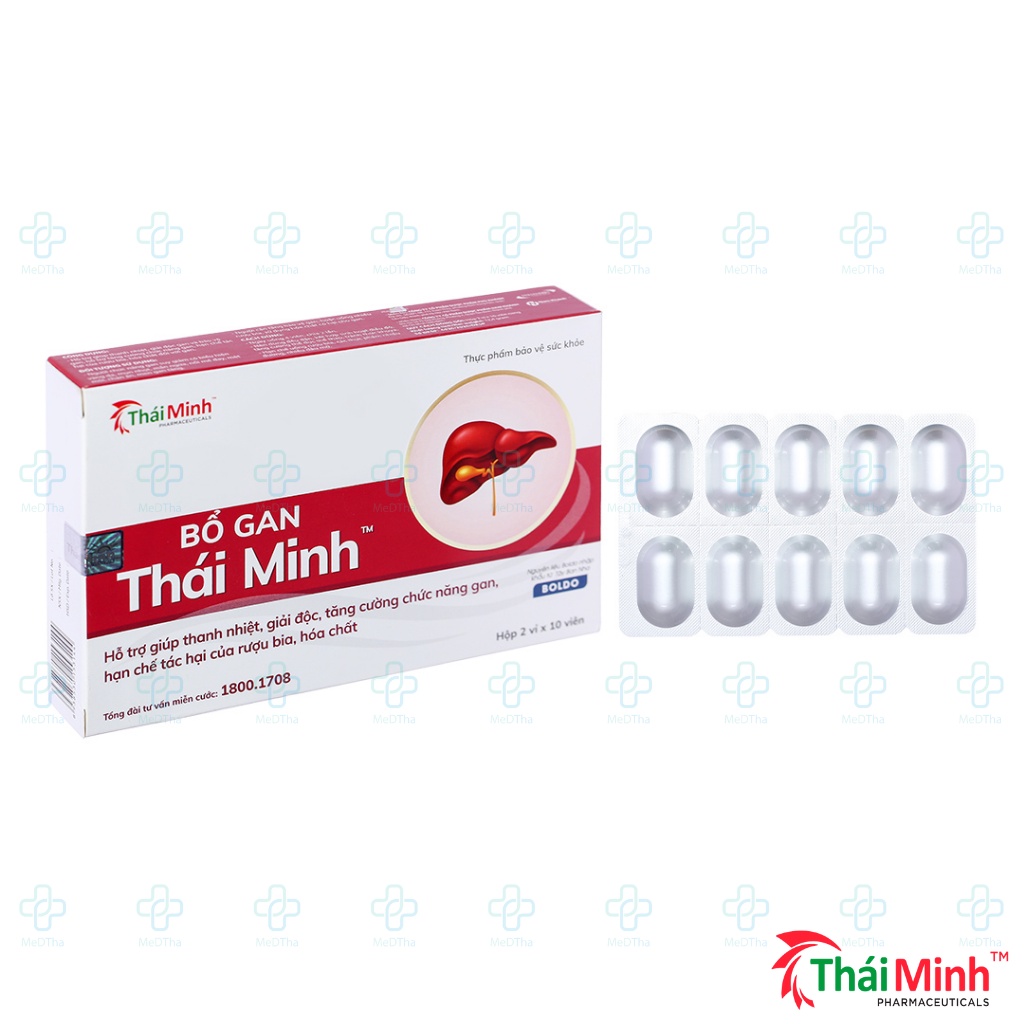 Bổ gan Thái Minh - Giải Độc Gan, Mát Gan, Bồ Công Anh, Arginine, Diệp Hạ Châu (Hộp 20 Viên) [Chính Hãng]