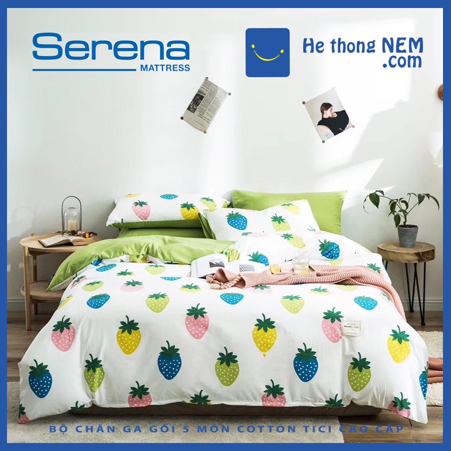 Bộ Chăn Ga Gối 5 Món Cotton Tici SERENA Set Ga Trải Giường Drap Phủ Giường Đẹp Cao Cấp - Hệ Thống Nệm