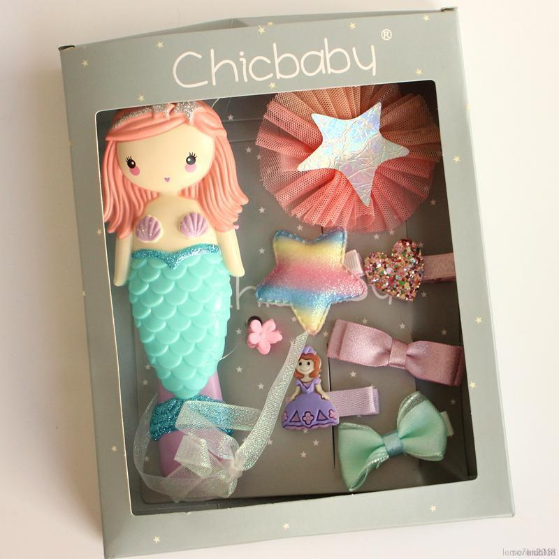 Set 7 kẹp tóc và 1 cây lược dễ thương cho bé gái