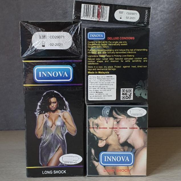 [CHÍNH HÃNG] Combo 2 Hộp 12 cái Bao cao su INNOVA đen gai lớn-Tặng 1 Hộp 3 bcs Durex Invisible Siêu Mỏng - Lâu Ra