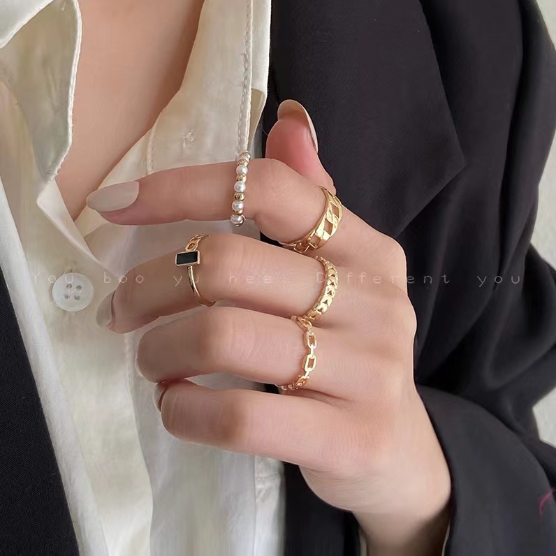 Set 5 Nhẫn Đeo Tay Đính Ngọc Trai Thời Trang Cho Nữ