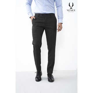 Quần âu nam công sở - venisce - màu đen ghi xước, sợi vải cotton