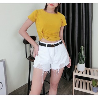 áo croptop xoắn sườn chất zip cotton lạ mắt
