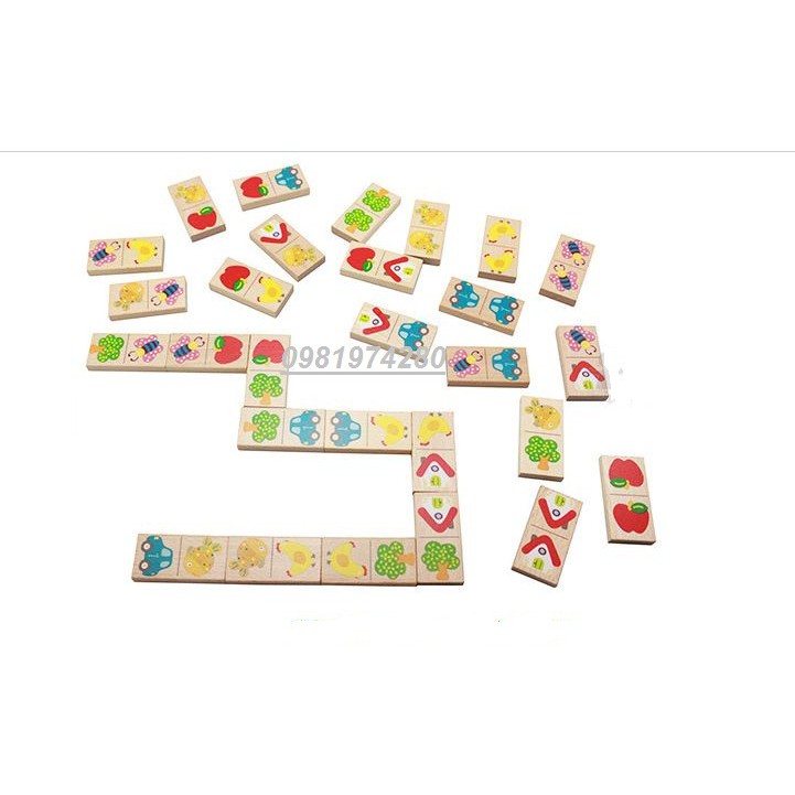 Bộ Domino tìm cặp giống nhau Domino solitaire 28 thanh gỗ