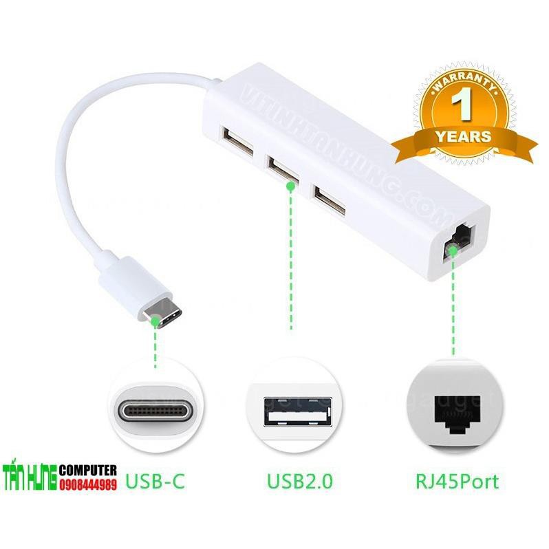 Dây chuyển Type C ra Ethernet+Hub, cổng mạng 10/100Mbps Ugreen 20792 chính hãng bảo hành 18 tháng