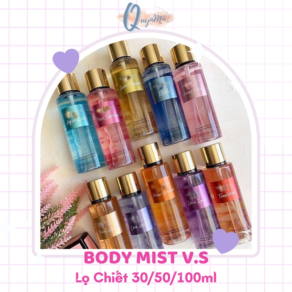 Set Du Lịch Xịt Thơm Body Mist VIC 30ml/50ml/100ml Size Du Lịch Thơm Mát Nhẹ Nhàng Mang Đi Mọi Nơi
