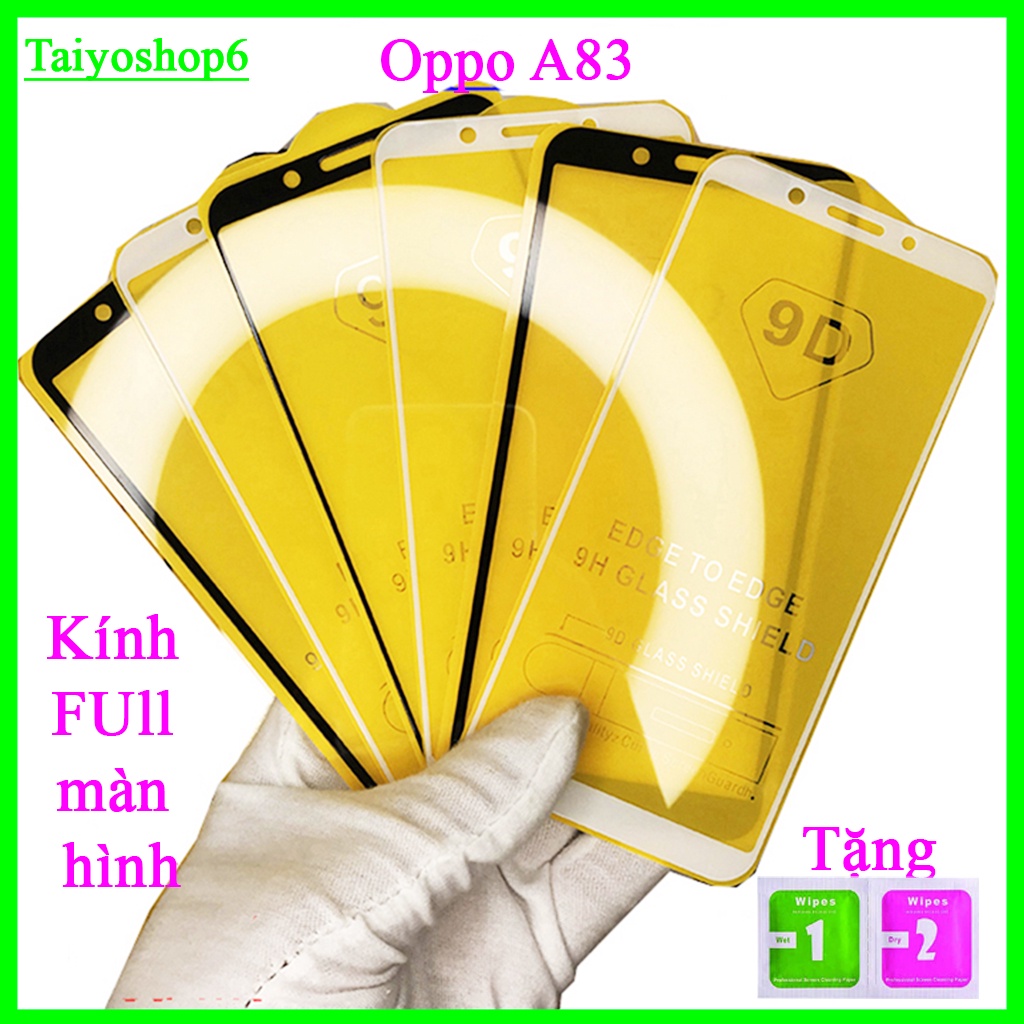 Kính cường lực Oppo A83 , Kính cường lực full màn hình, Ảnh thực shop tự chụp, tặng kèm bộ giấy lau kính