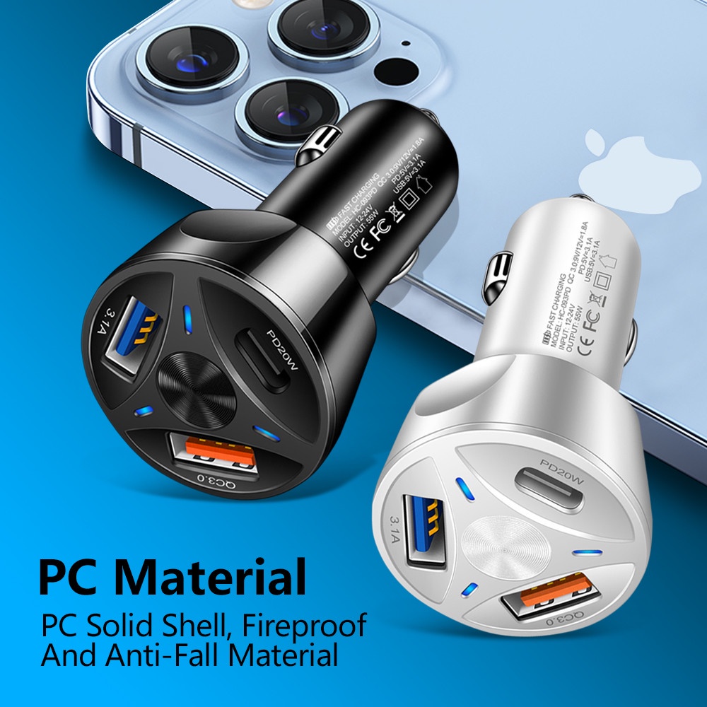 Tẩu Sạc Điện Thoại Nhanh 20W QC 3.0 3.1A USB Type C 20W Cho Xe Hơi