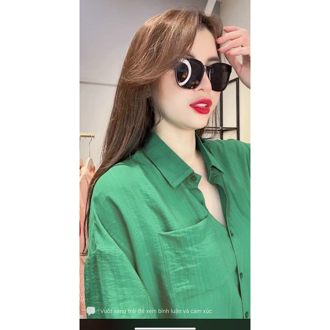 Áo sơ mi 3 màu túi ngực dáng rộng, somi đũi dài tay mát mẻ-Minxy