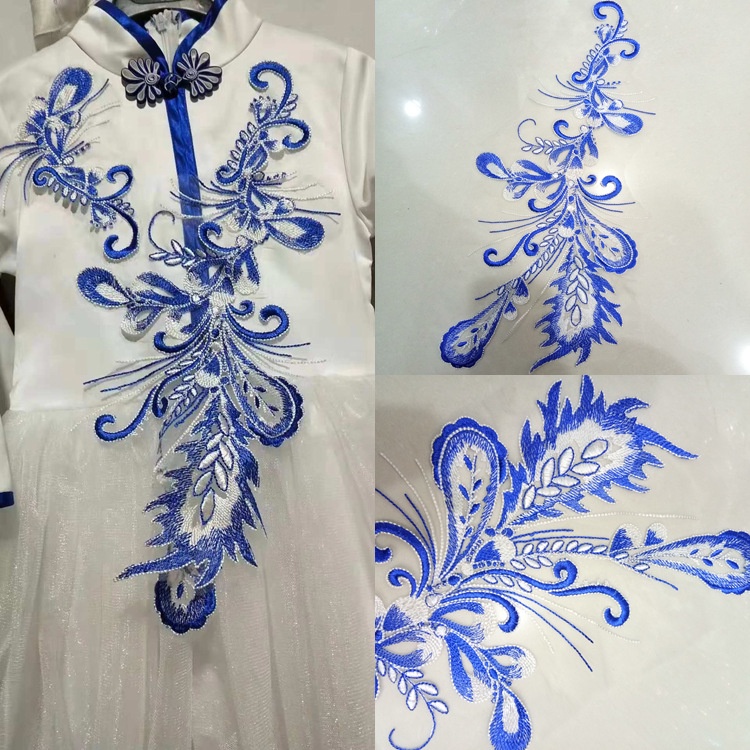 Miếng Vải Ren Thêu Hoa Đính Đá Sapphire Tinh Tế Thời Trang May Vá Quần Áo Diy