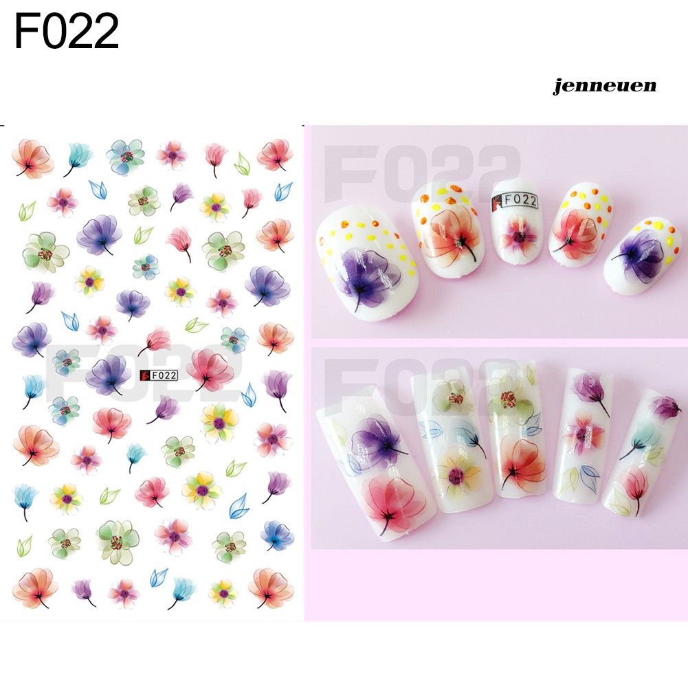 [Hàng mới về] Tấm Hình Dán Trang Trí Móng Tay Họa Tiết Hoa Và Bướm Xinh Xắn