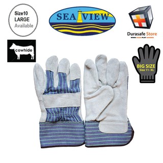 Găng tay Hàn DA BÒ SEAVIEW™ GL10 10½” Cow Split Gray Leather Palm Glove Striped Cotton màu Xanh Xám size 9, 10