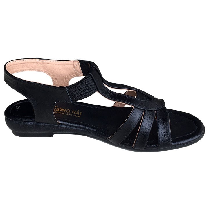 Dép quai hậu nữ đế bằng Trường Hải da bò thật màu đen đế cao 2.5cm SDN746
