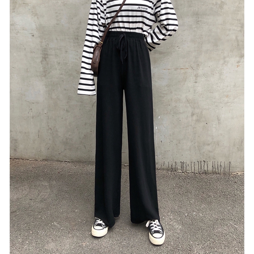 SUXI Quần dài nữ lưng cao ống rộng