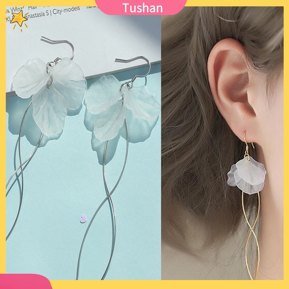 Khuyên tai nữ trang dáng dài tạo hình hoa xinh xắn