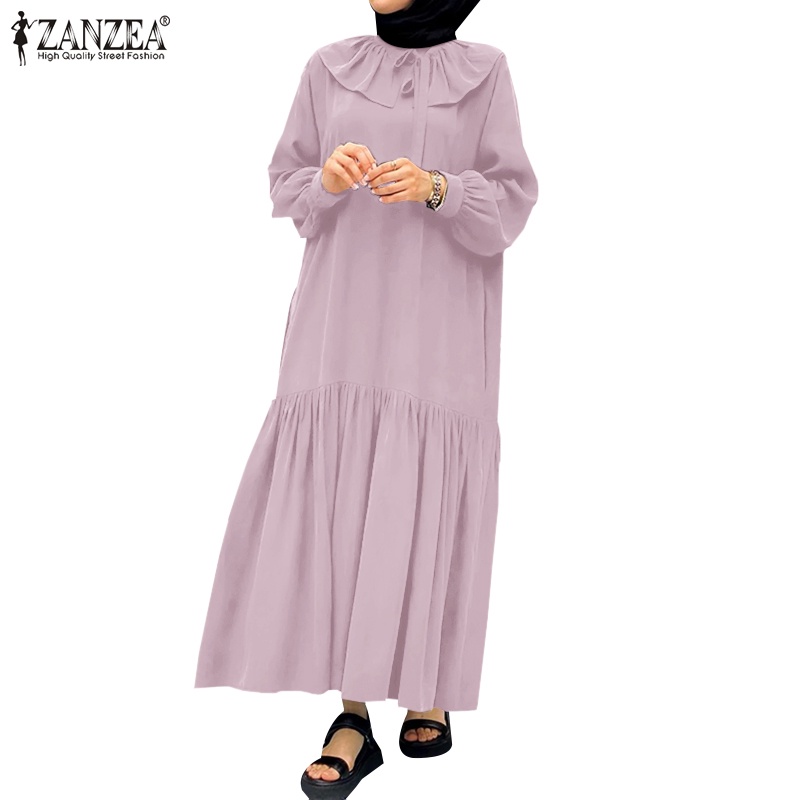 Đầm Zanzea maxi dài tay cổ tròn thời trang nữ tính