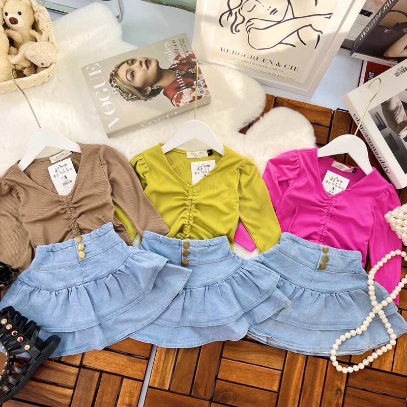 Set áo rút dây cv jean cho bé gái