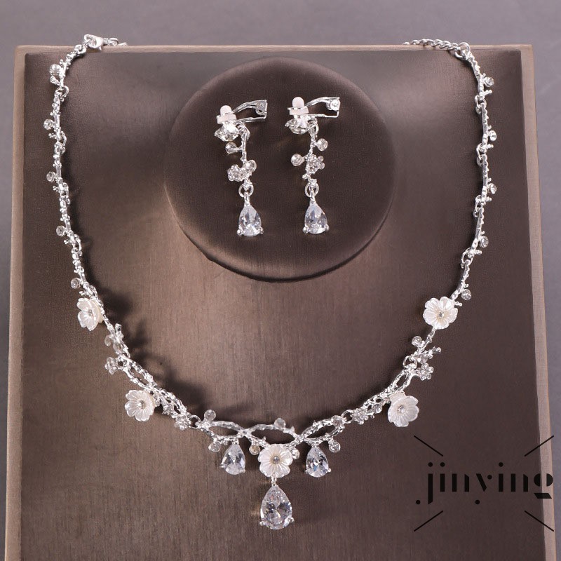 GETNOIVAS Set dây chuyền và đôi khuyên tai dáng dài đính hạt pha lê nhân tạo zircon sang trọng dành cho bạn nữ