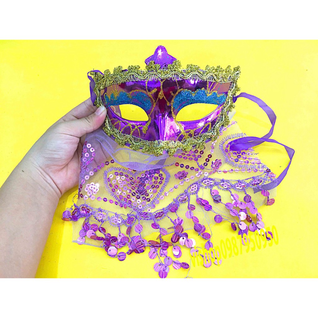 Mặt nạ nửa mặt có khăn che MÀU TÍM phong cách cổ trang,anh hùng,hóa trang dùng cho sự kiện,lễ hội hóa trang