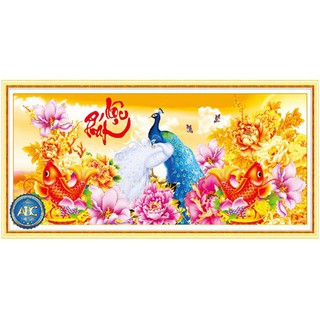 Tranh đính đá đôi công Lộc Phát KT:113X50cm