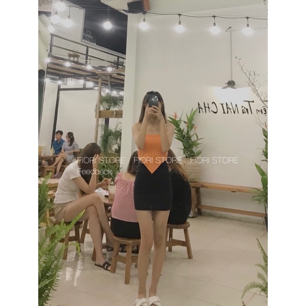 Set áo croptop ống vạt tam giác phối hợp chân váy ôm body siêu hắc dáng 231 FIORI STORE