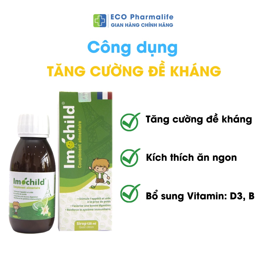 Siro Imochild tăng sức đề kháng giúp bé ăn ngon cải thiện biếng ăn cho bé 125ml (Pháp)