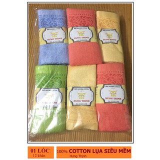 💥 [FREESHIP HN] 💥 Combo 12 khăn 100% cotton LỤA - Siêu mềm Hưng Thịnh(1 lốc)