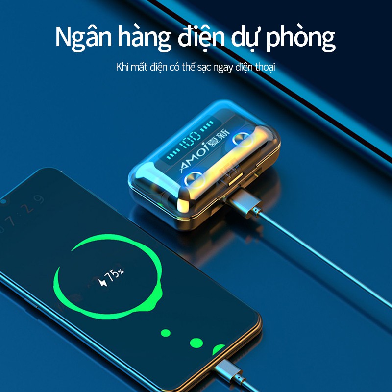 Tai nghe Bluetooth 5.0 Amoi F9 CD - LED dùng cho IPhone IOS Android