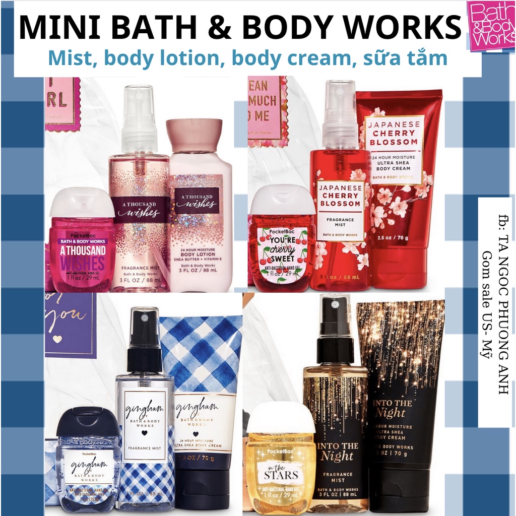 (bill, sẵn, auth) MINI Bath and Body Works MIST, SỮA TẮM, KEM TAY, BODY