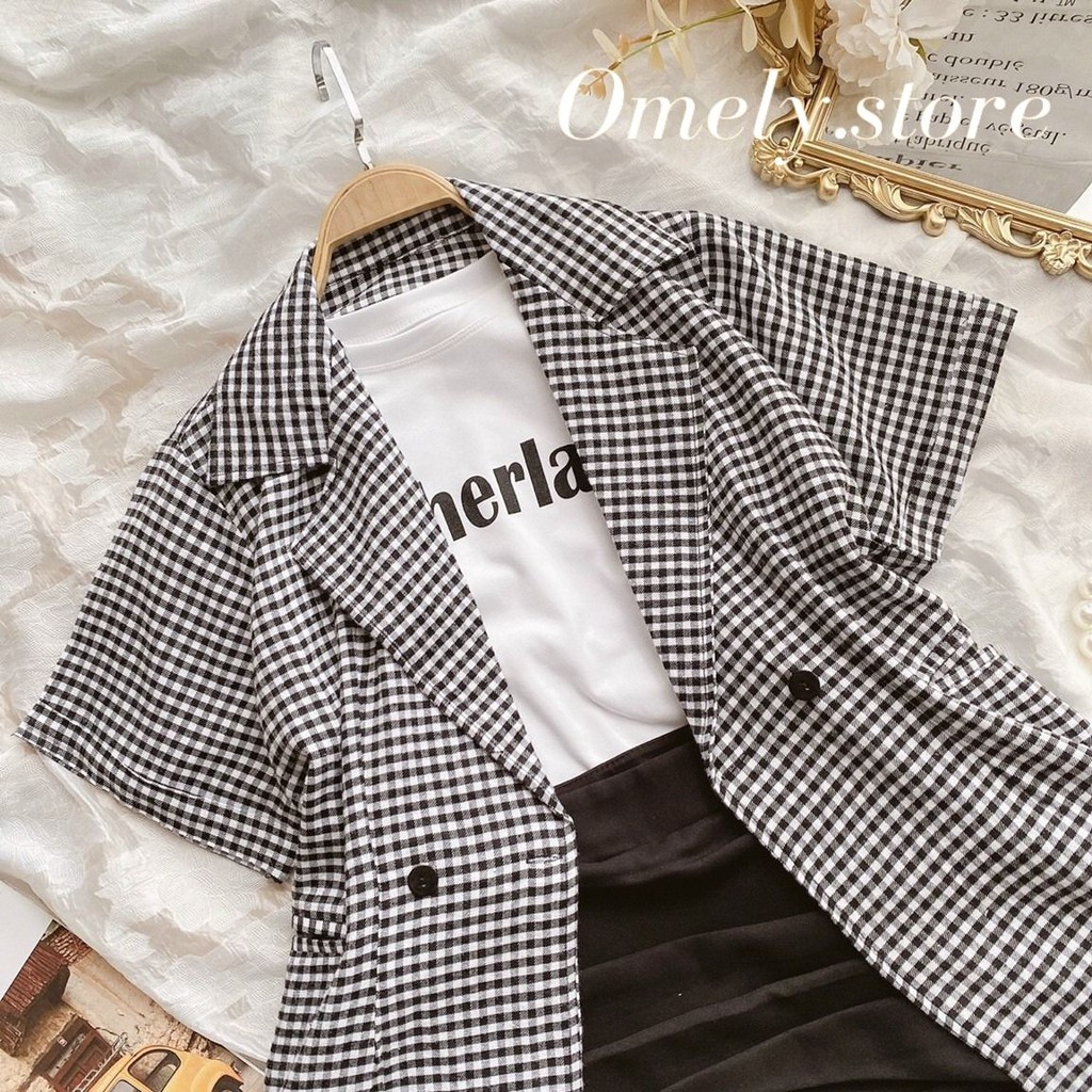 Set 3 Món Gồm Áo Khoác Kẻ và Áo Phồng Trắng Kèm Chân Váy Tầng Đen Siêu Xinh Tiết Kiệm Cho Nữ | BigBuy360 - bigbuy360.vn