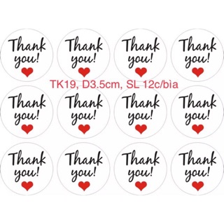 [THANH LÝ] Bìa 12 tem dán decal sticker THANK YOU TK19 D3.5cm (bị ố vàng-giảm 50%)