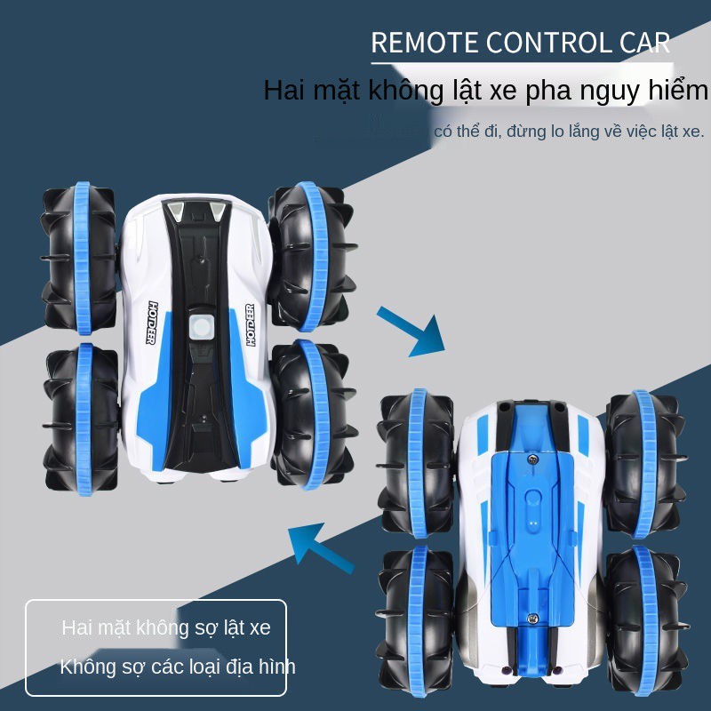Ô tô điều khiển từ xa, tàu, nước và đất, chơi xe địa hình lái bốn bánh, nhào lộn hai mặt xoay biến dạng điện trẻ