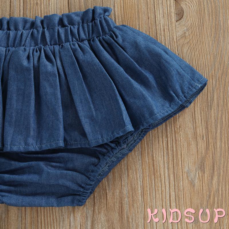 1 Quần Short Denim Eo Co Giãn Màu Trơn Thời Trang Mùa Hè Cho Bé Gái