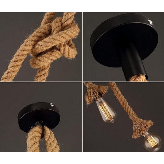 Đèn Thả Dây Thừng Trang Trí Quán Bar Nhà Hàng Kèm Bóng Led Edison, Dây Đèn Thả Bàn Ăn Phòng Khách Sáng Tạo Độc Đáo