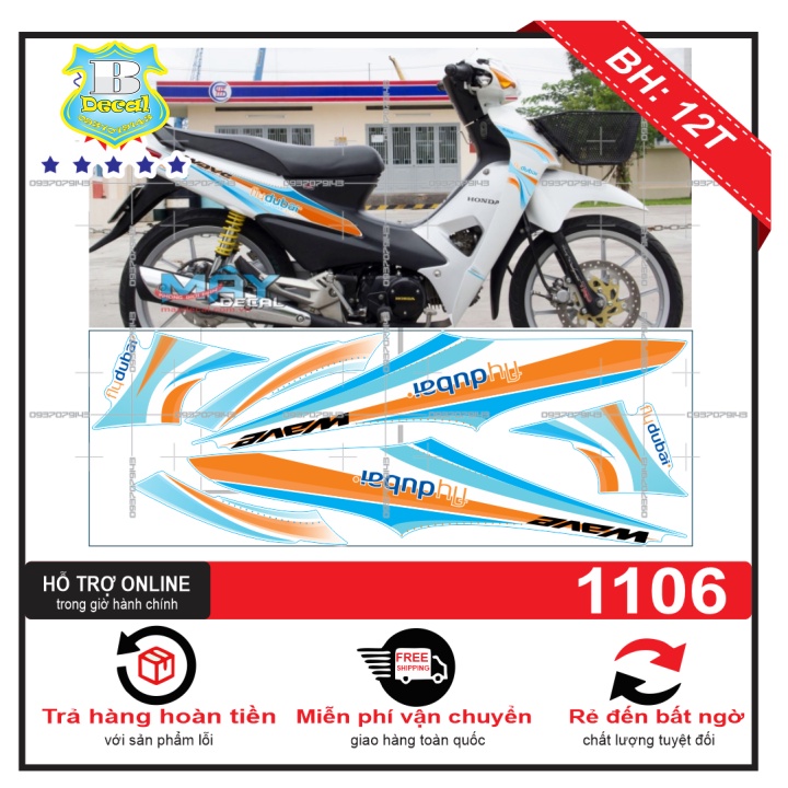 ( Quí khách vui lòng mang ra tiệm cho thợ dán ) Tem wave 2016 dubai trắng