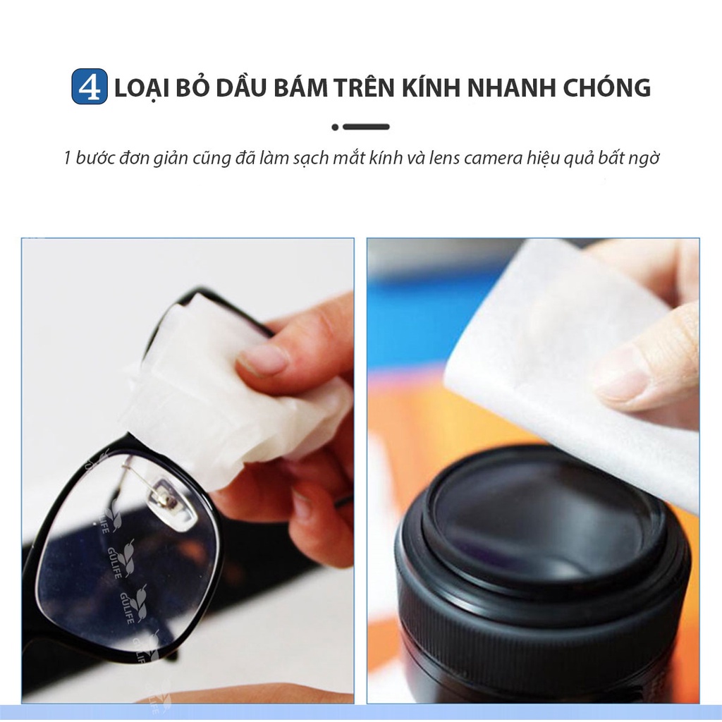 Khăn Lau Kính Nano Chống Bám Hơi Nước Gulife MKL-66 Công Nghệ Nhật Bản Hộp 100 Miếng - Kèm Quà Tặng Hấp Dẫn