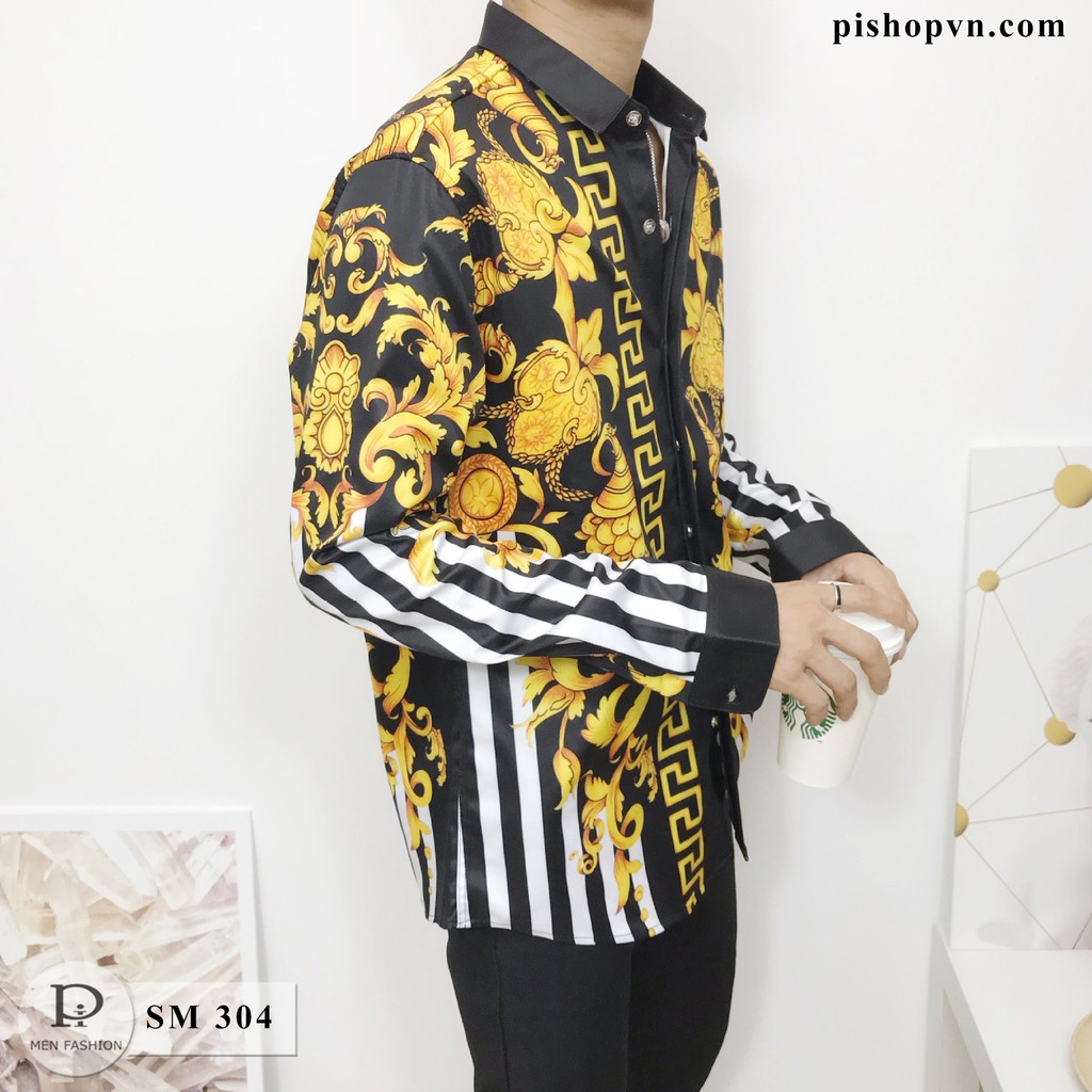 Áo sơ mi nam dài tay họa tiết châu âu ngẫu nhiên, chất lụa hàn đẹp cao cấp htstore | BigBuy360 - bigbuy360.vn