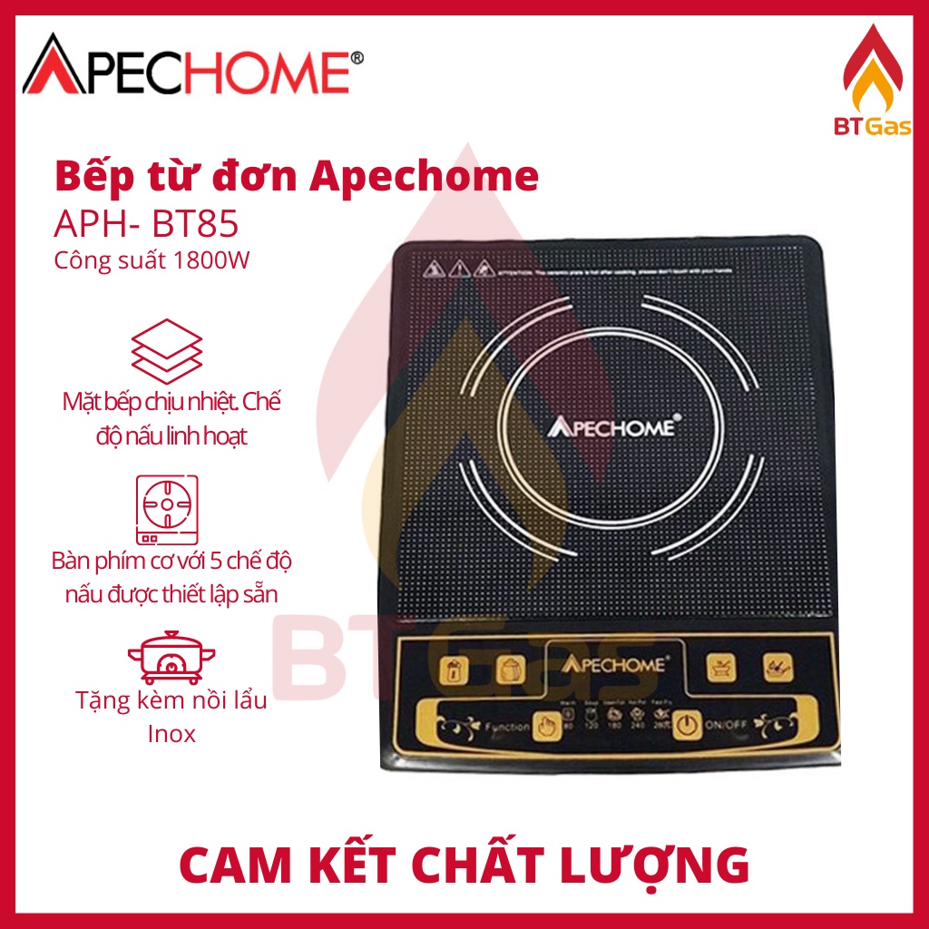 Bếp từ đơn Apechome công suất 1800W, bếp điện từ mặt kiếng chịu lực APH-BT85 (Tặng Kèm Nồi Lẩu)