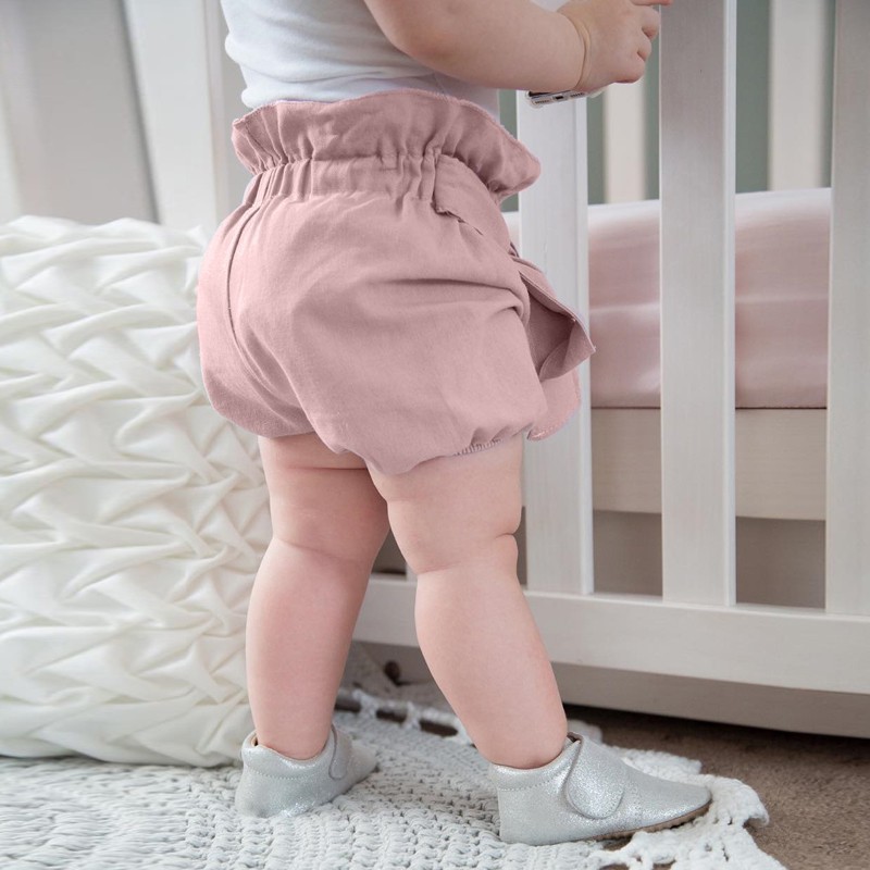 Quần ngắn cotton họa tiết ca rô đính nơ đáng yêu dành cho bé gái