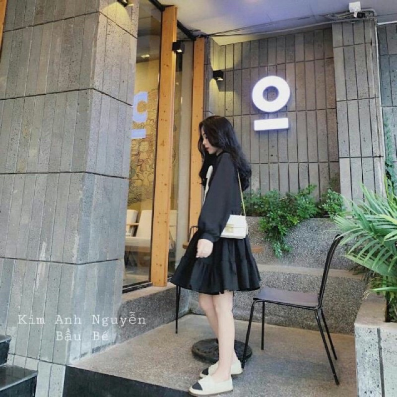 Váy bầu thời trang thiết kế Aidenshop đầm bầu thu đông suông mùa đen