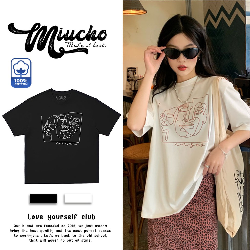 Áo thun nữ form rộng đẹp tay lỡ kiểu hàn quốc, áo phông nữ form rộng unisex vải cotton AT150 Miucho in hoạt tiết