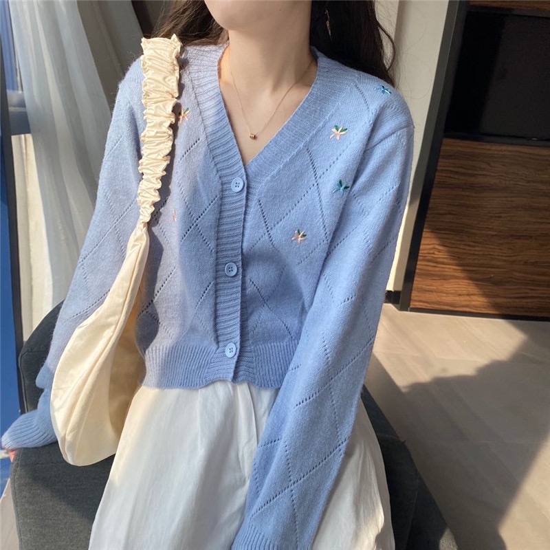 V-neck Long-sleeve Top Cardigan for Women's Fashion