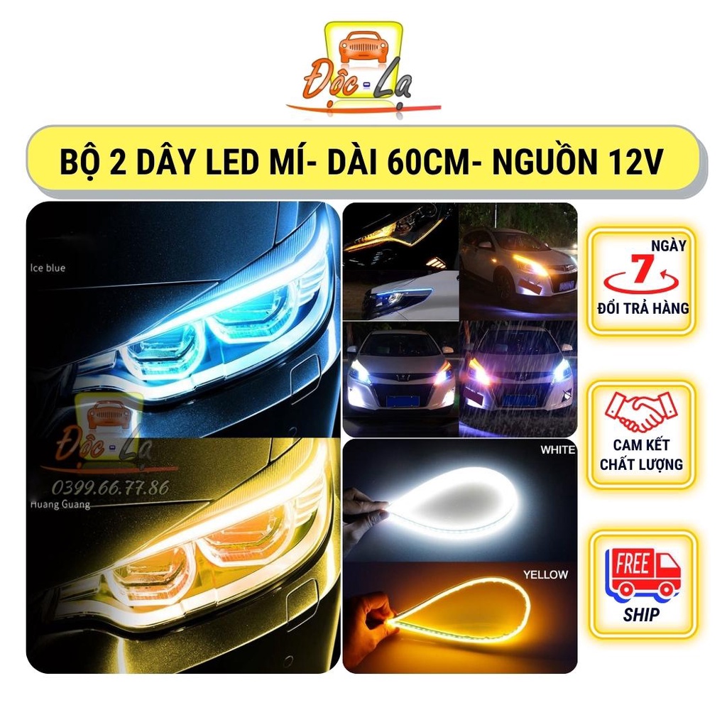 Bộ 2 Led Dây Đèn Mí Ô Tô Tích Hợp Xi Nhan Đuổi 60cm Silicon Chống Nước