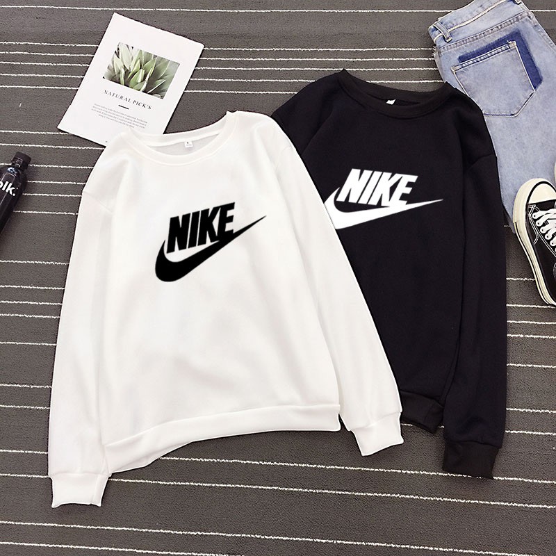 Nike Áo Sweater Tay Dài Cổ Tròn Dáng Rộng Màu Trơn In Họa Tiết Thời Trang Cho Cặp Đôi