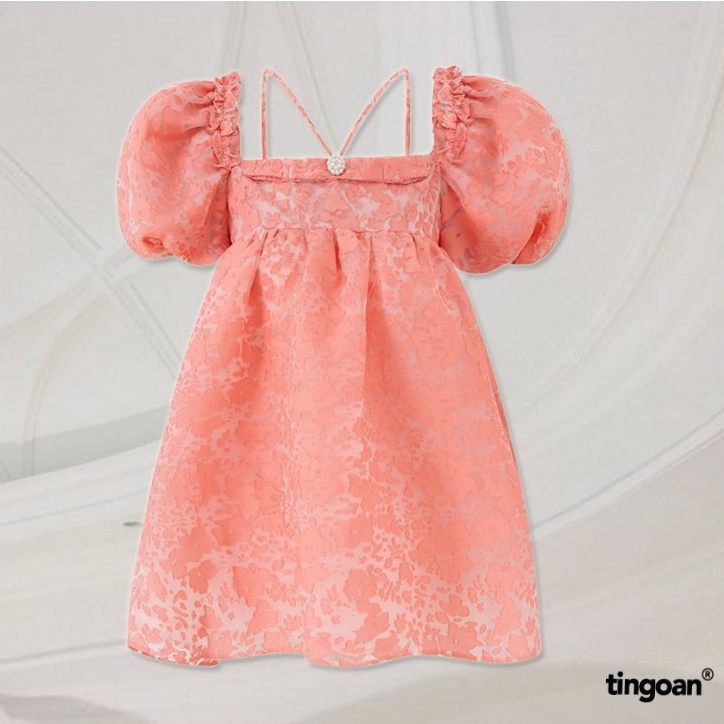 TINGOAN® - Áo babydoll bồng 3 lớp mặc được 2 kiểu vân hoa trắng kèm chi tiết đính cúc ngọc tingoan MINI HEART TOP/PK
